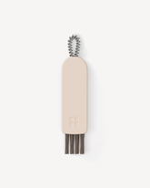 Multifunctional Brush with a metal wire handle and long bristles for cleaning bottle lids, featuring a square pattern logo.